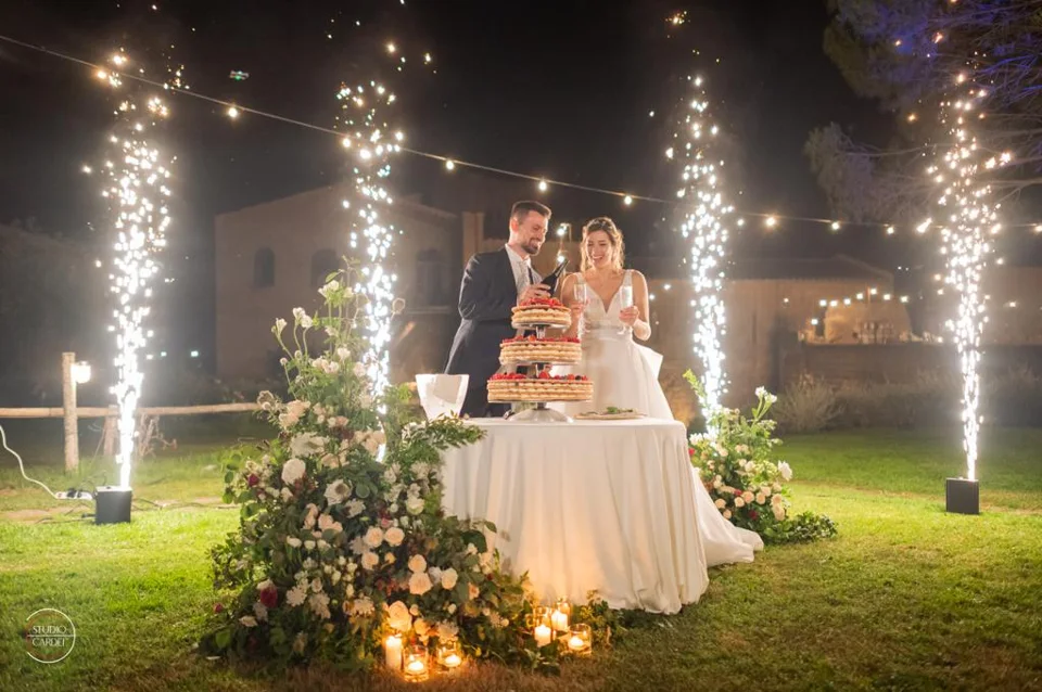 Taglio della torta nuziale con fontane luminose Everglades
